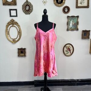 vintage Delicatés Pink Satin Paisley Slipdress – Extra Large Lingerie Nightgown